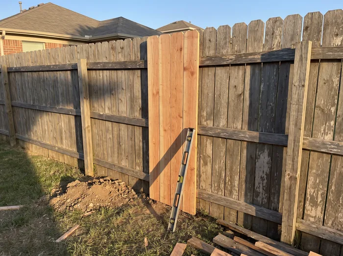 Illustrative example of fence repair, not a photo of an actual completed job